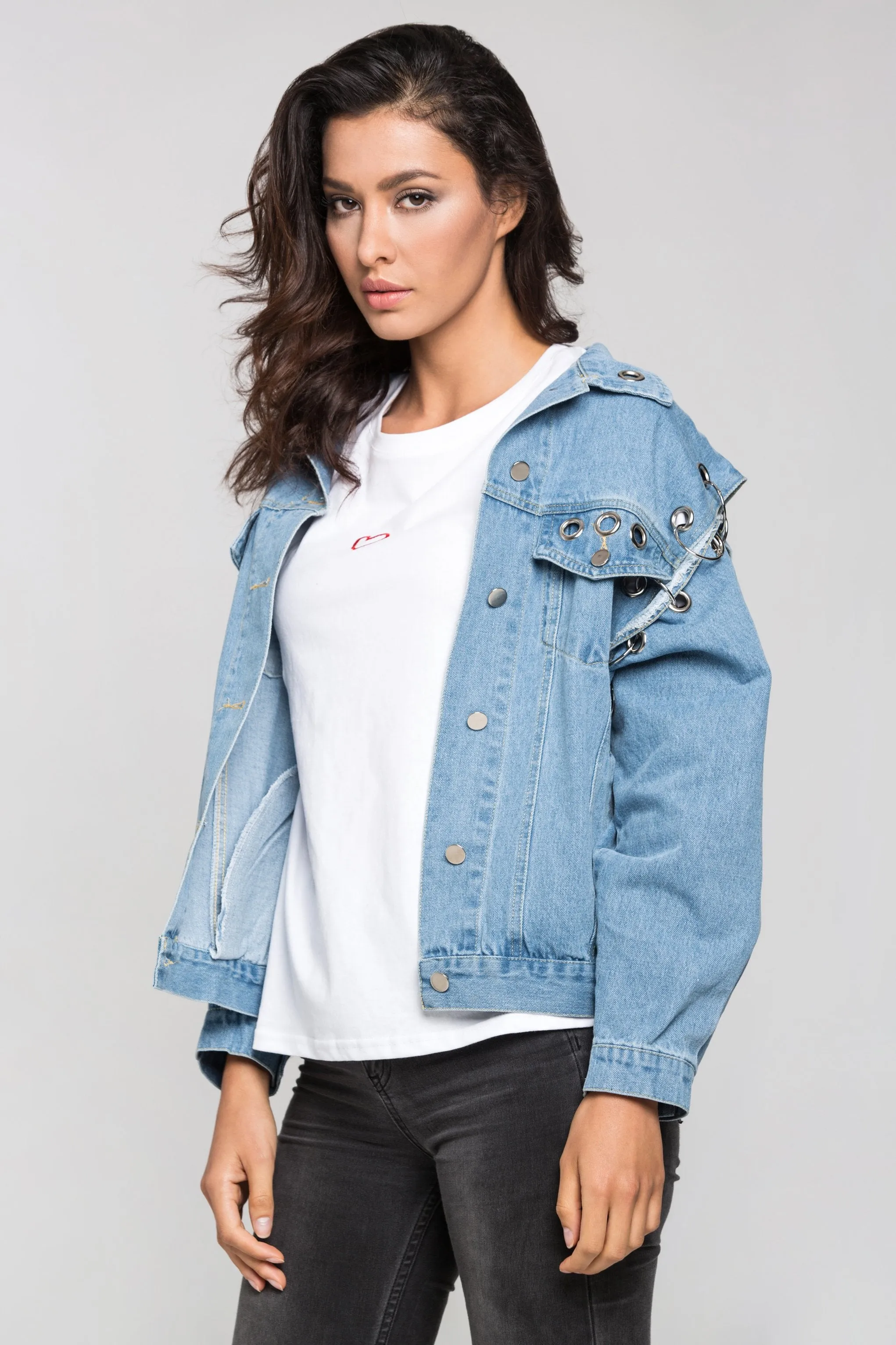 Denim Ring and Hoop Distressed Jacket