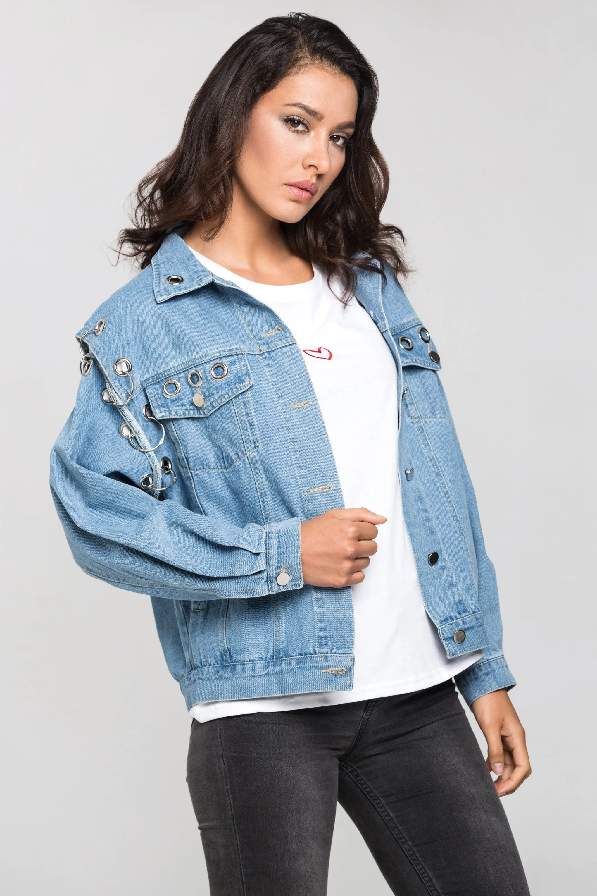 Denim Ring and Hoop Distressed Jacket