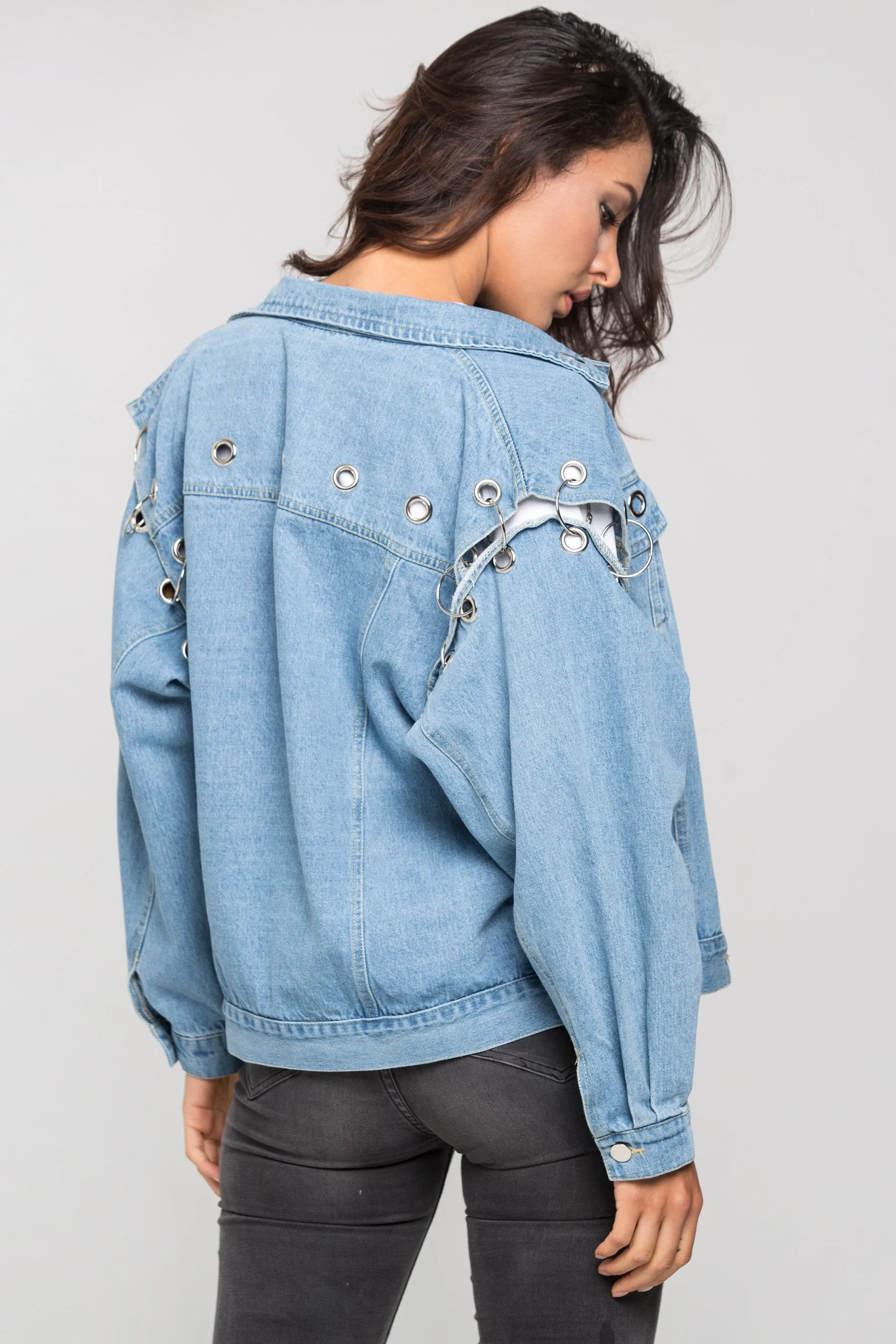 Denim Ring and Hoop Distressed Jacket