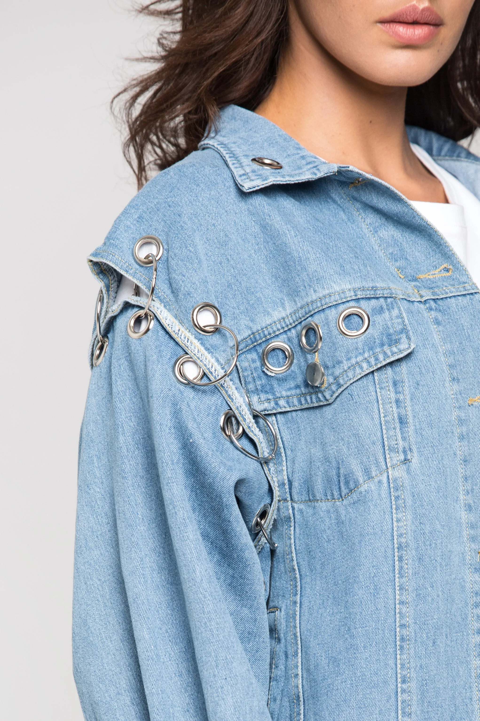 Denim Ring and Hoop Distressed Jacket