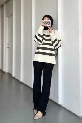 Diora Sweater - Army - Sweater Knit Tebal Wanita Stripe - KW0330020