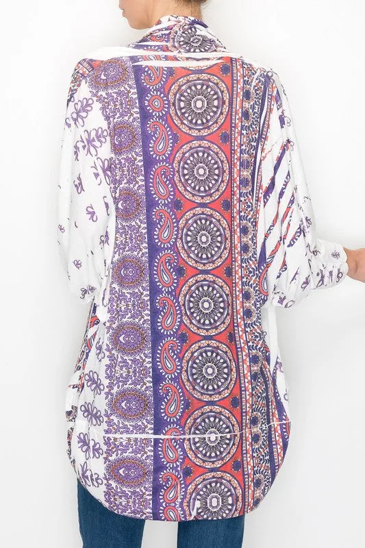 Dolman Sleeve Printed Cardigan