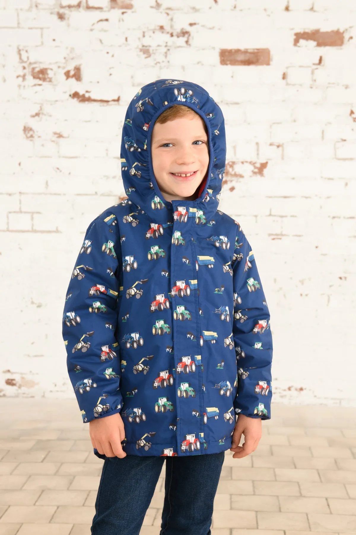 Finlay Coat - Navy Tractor Print