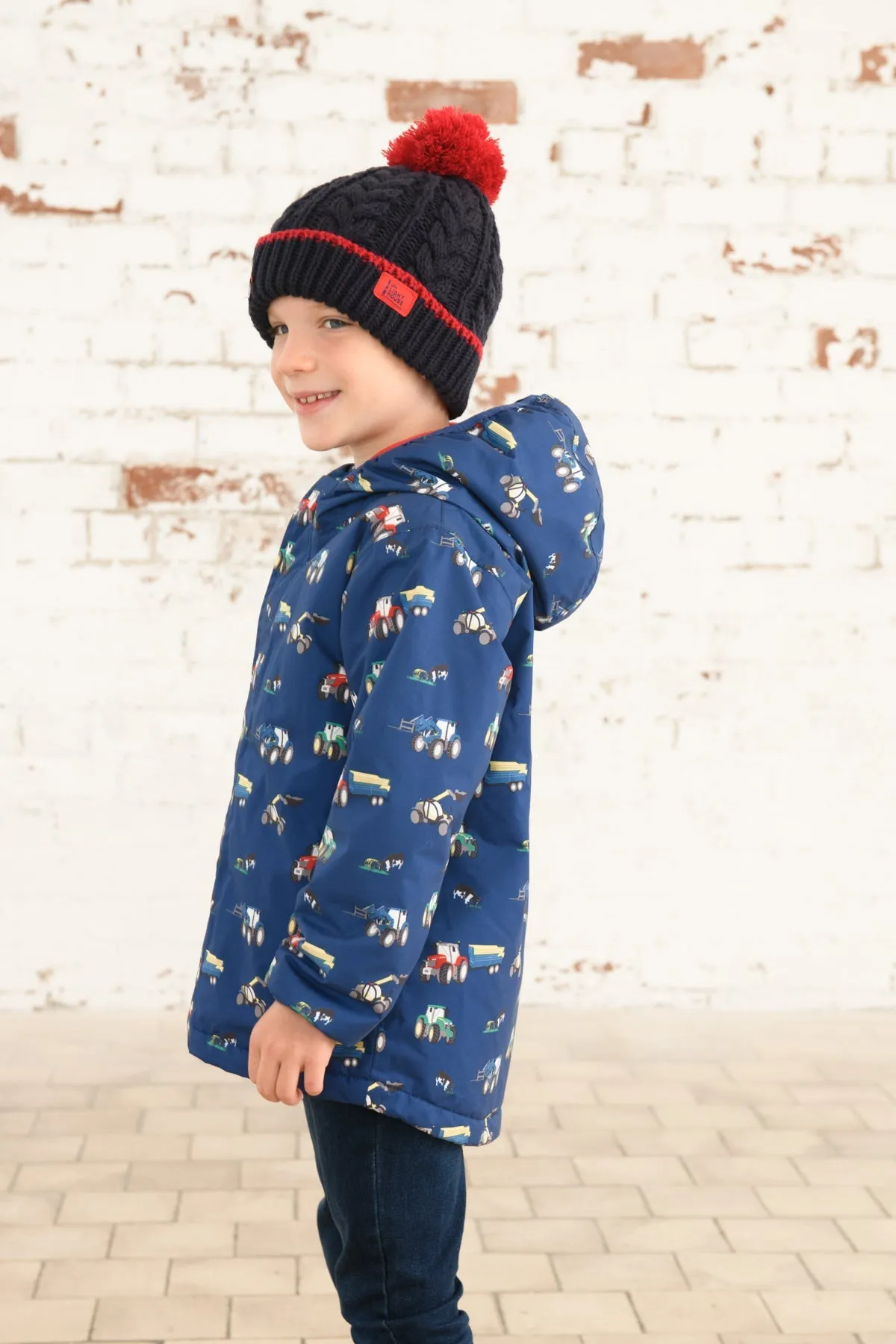 Finlay Coat - Navy Tractor Print