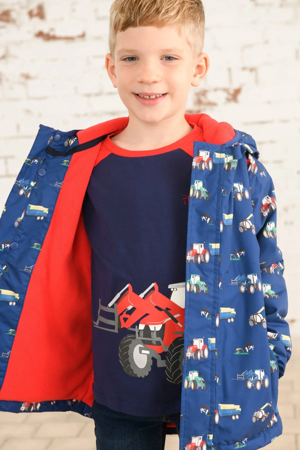 Finlay Coat - Navy Tractor Print