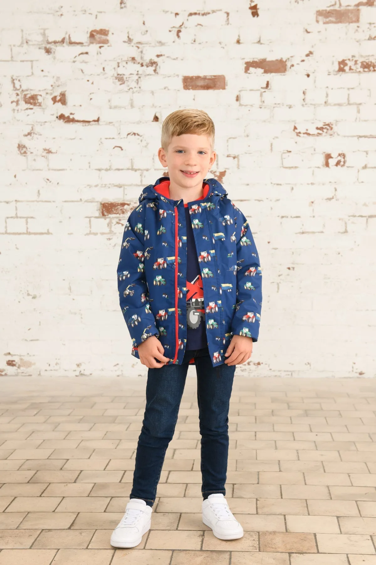 Finlay Coat - Navy Tractor Print