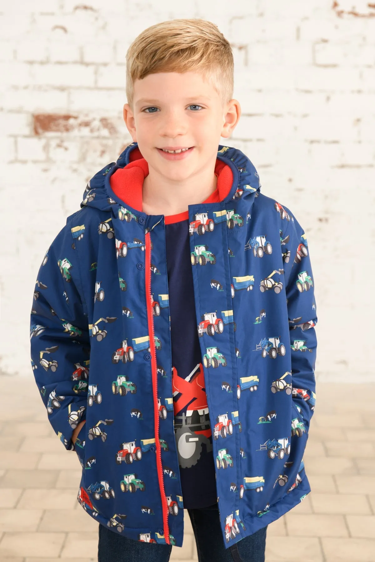 Finlay Coat - Navy Tractor Print