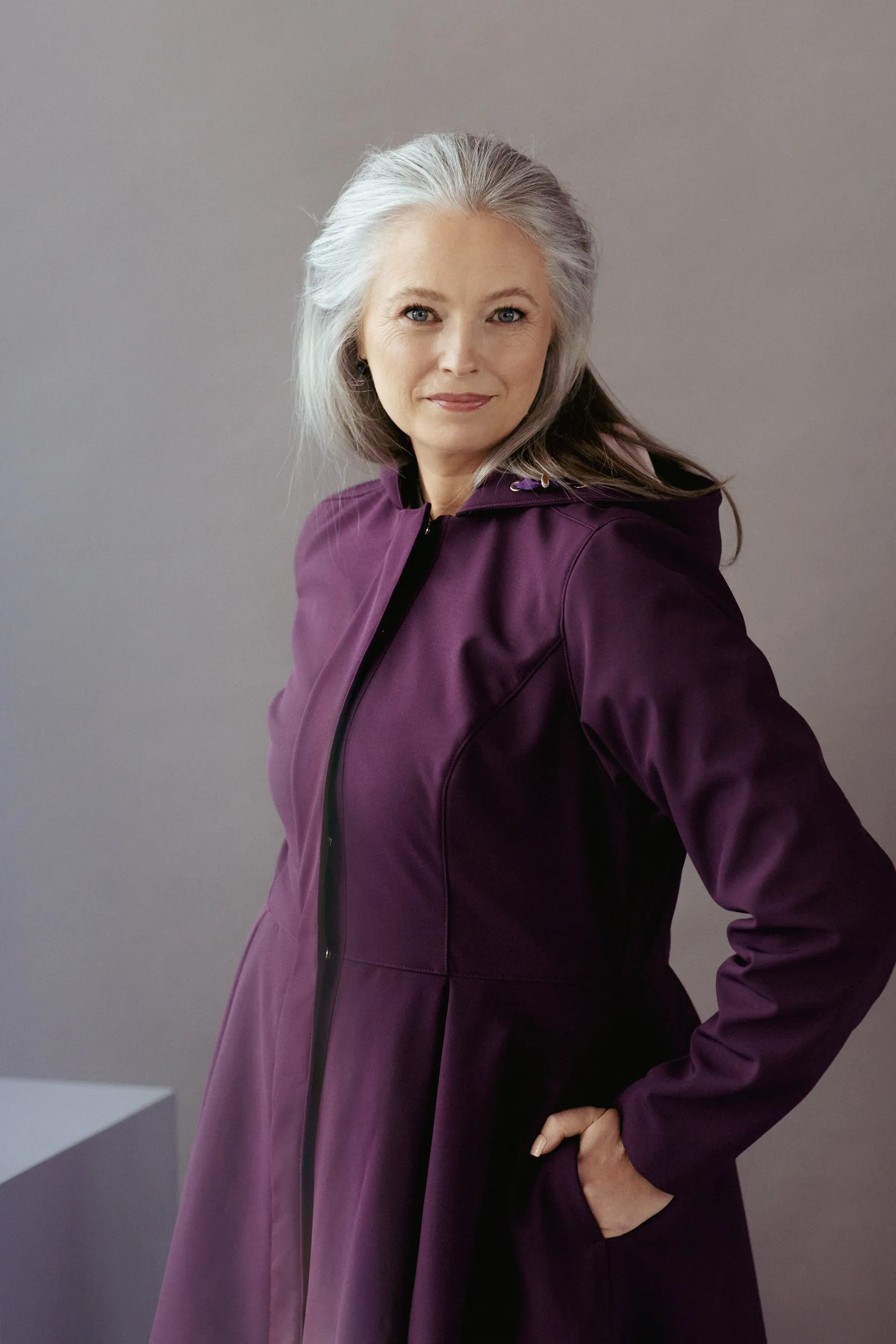 Fitted and Flared Coat with Pleated Skirts in Dark Purple | 'Ruby Purple'