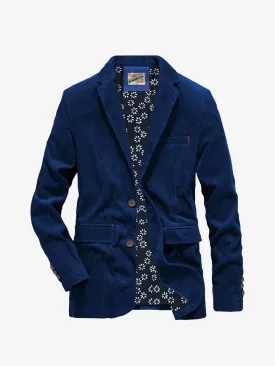 Floral Lining Indigo Dyed Corduroy Blazer Jacket