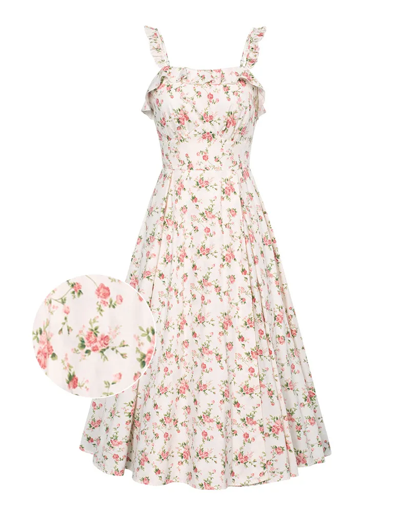 Floral Summer Dresses for Women 2024 Midi Sun Dresses Flowy Spaghetti Strap Dress with Pockets