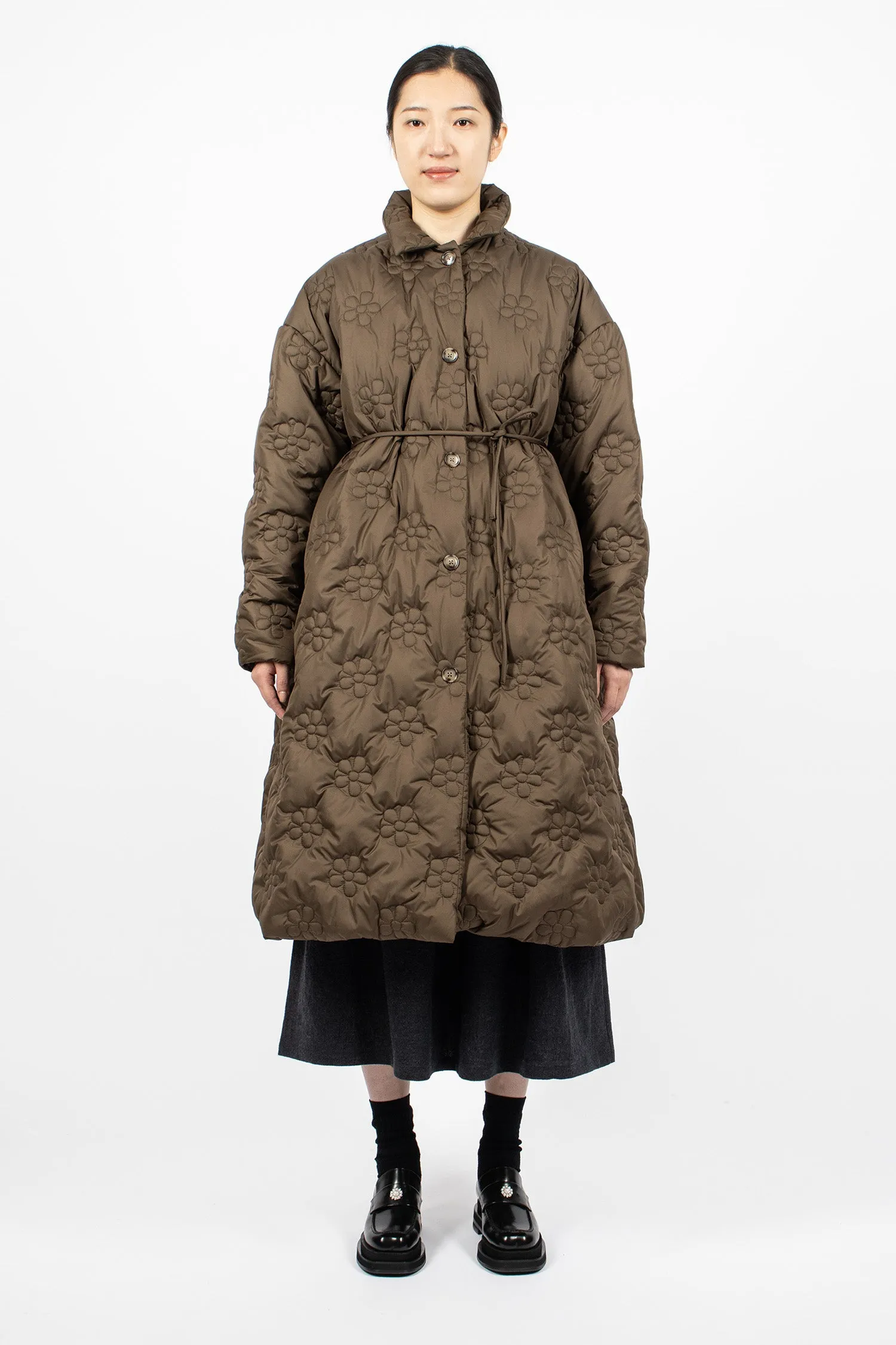 Flower Puff Long Coat Brown