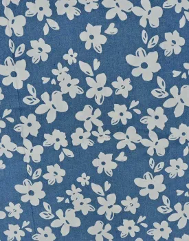 Flowers Jeans Blue Printed Denim Chambray Fabric