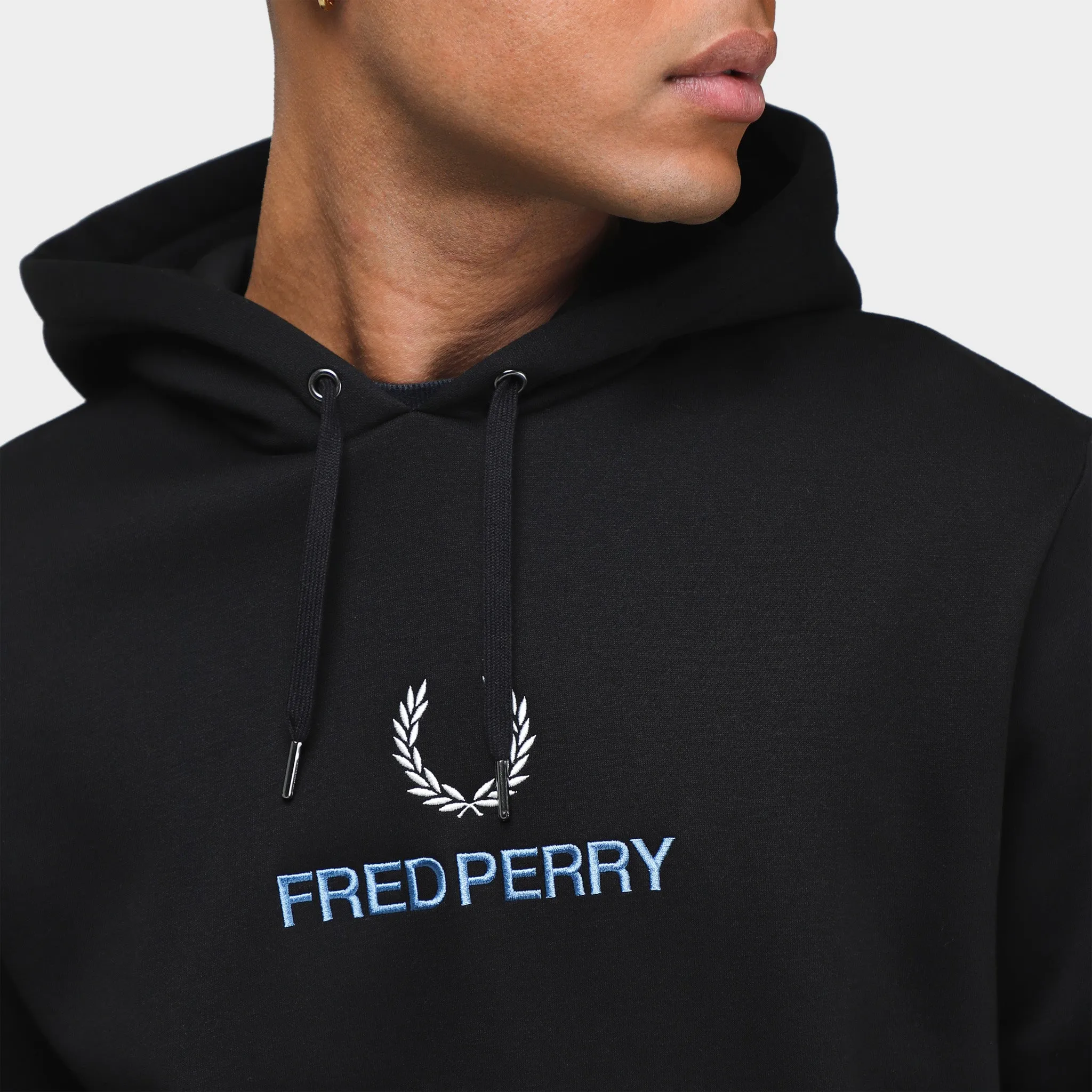 Fred Perry Embroidered Pullover Hoodie / Black