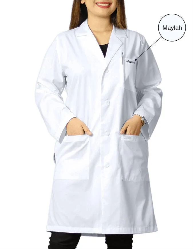 Free Embroidery Unisex Classic Long White Lab Coat