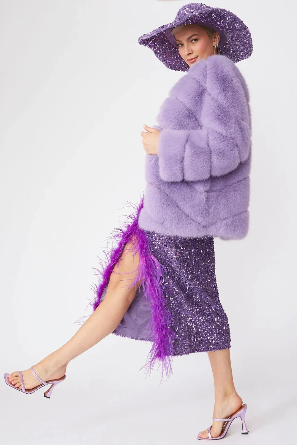 Gaga Faux Fur Striped Lilac Coat