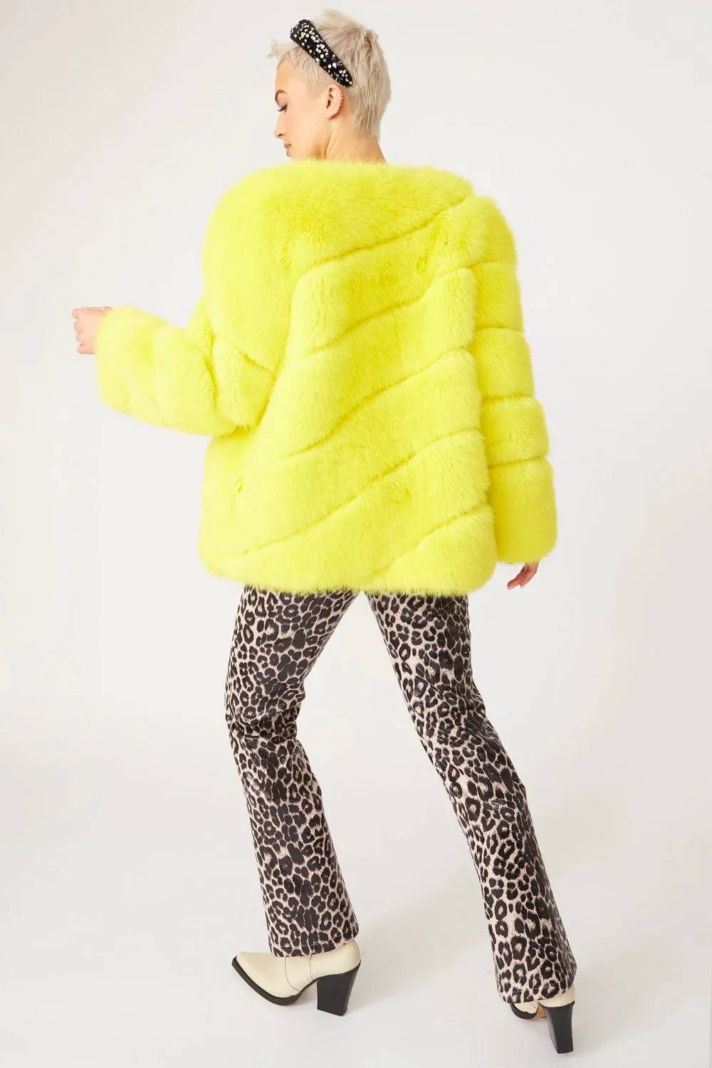 Gaga Faux Fur Striped Yellow Coat