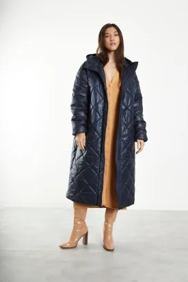 Glamorous Black Longline Puffer Coat with Hood