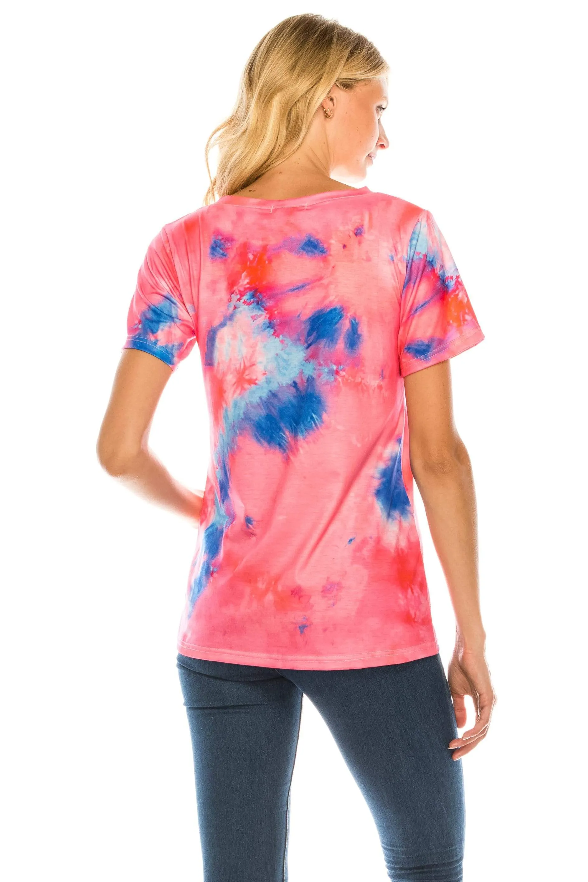 Haute Edition Women's V Neck Tie Dye Prints Tee