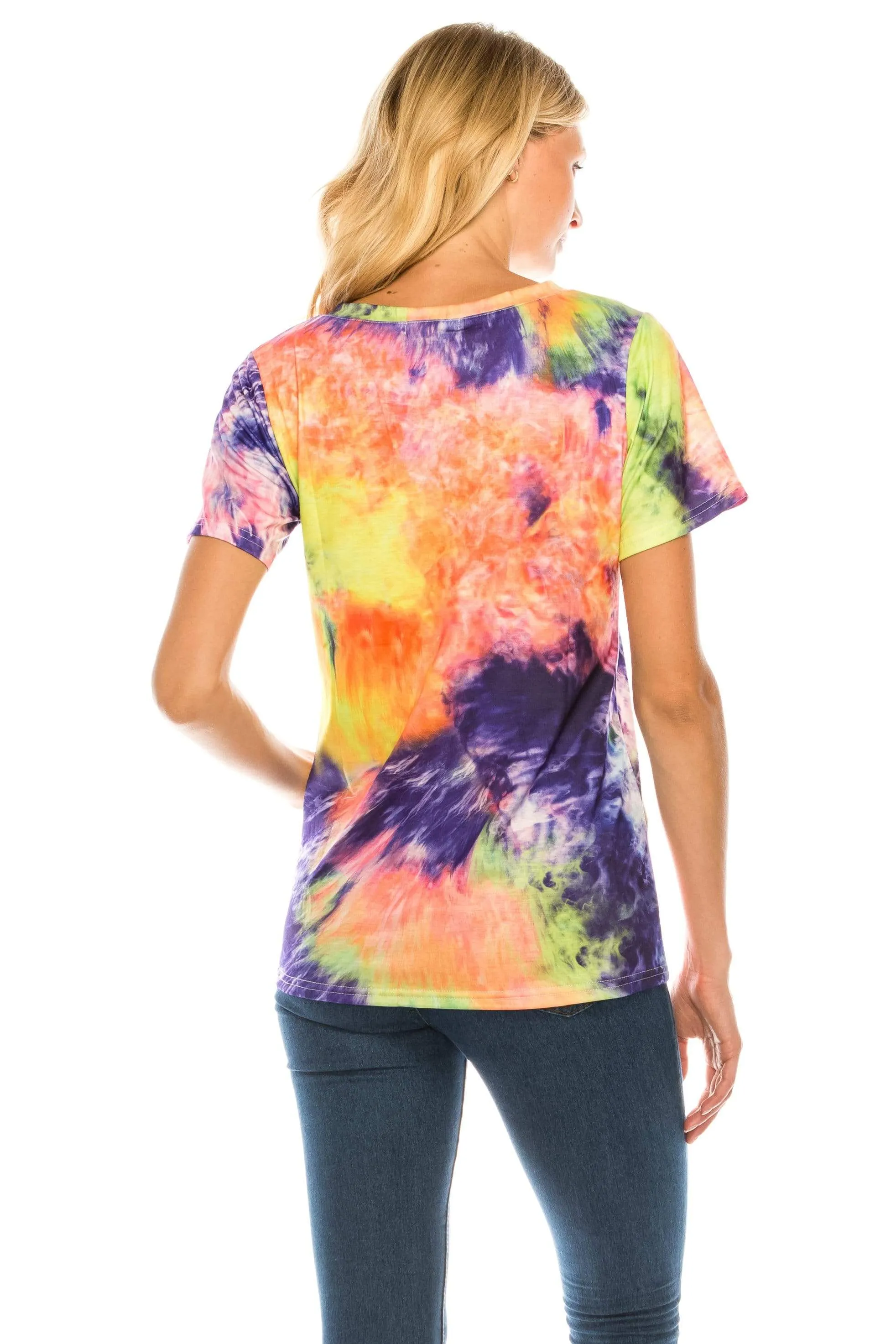 Haute Edition Women's V Neck Tie Dye Prints Tee