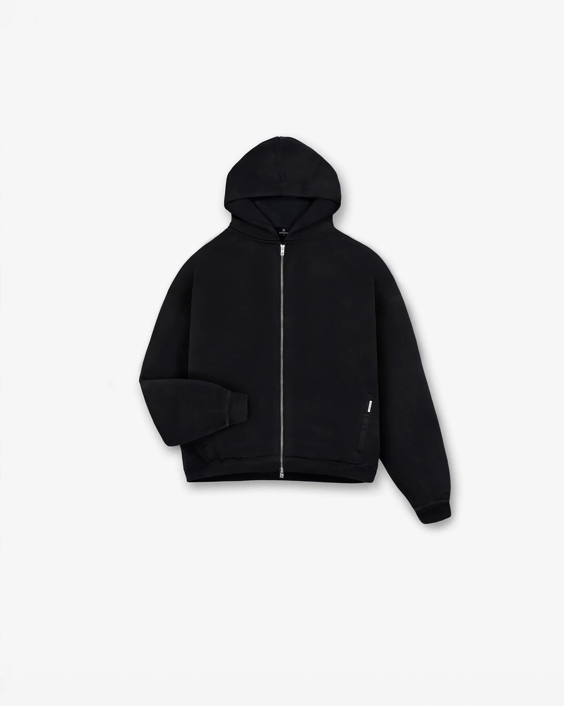 Initial Boxy Zip Through Hoodie - Black