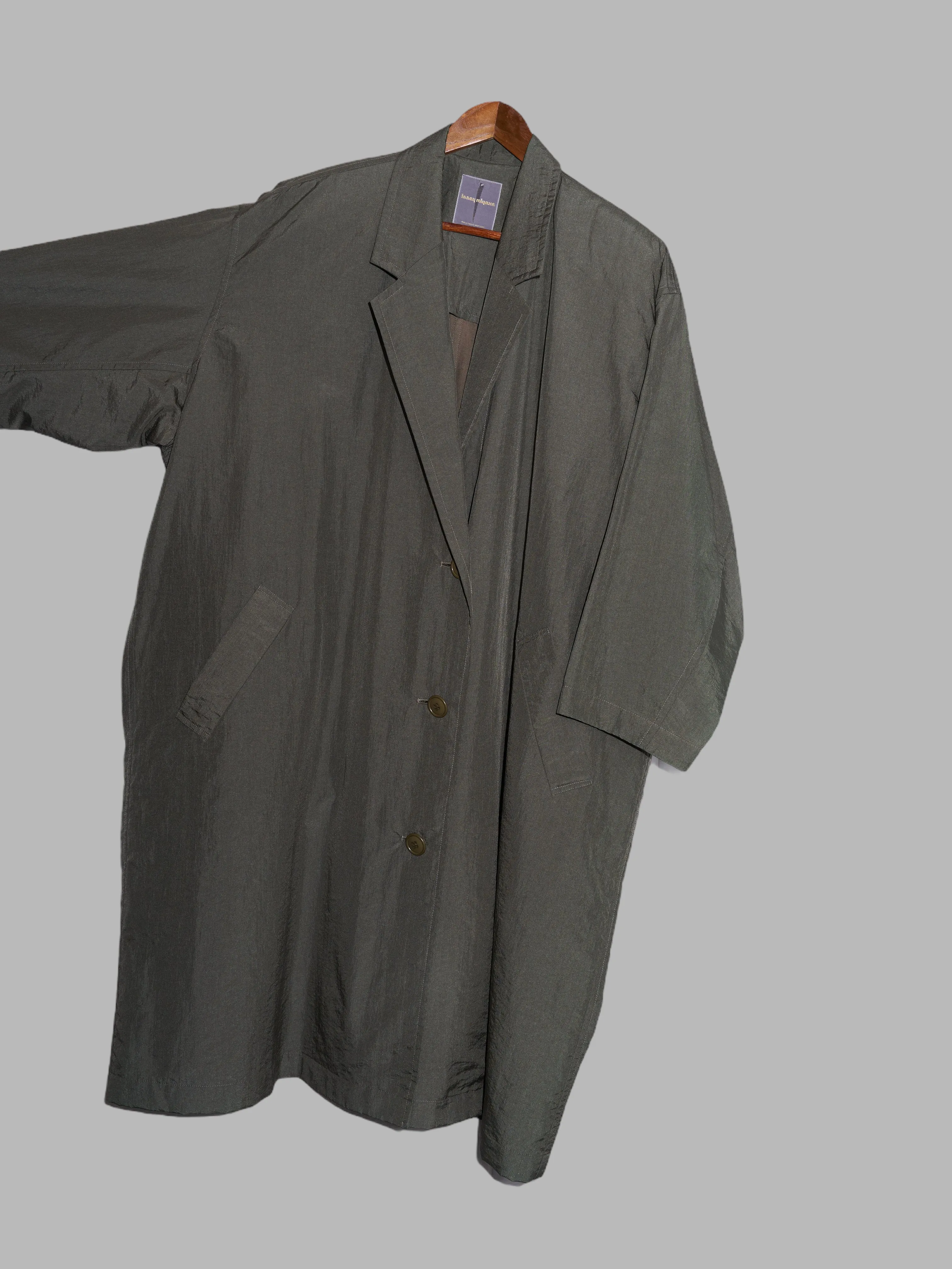 Issey Miyake 1980s khaki cotton nylon oversized rectangle coat - size M