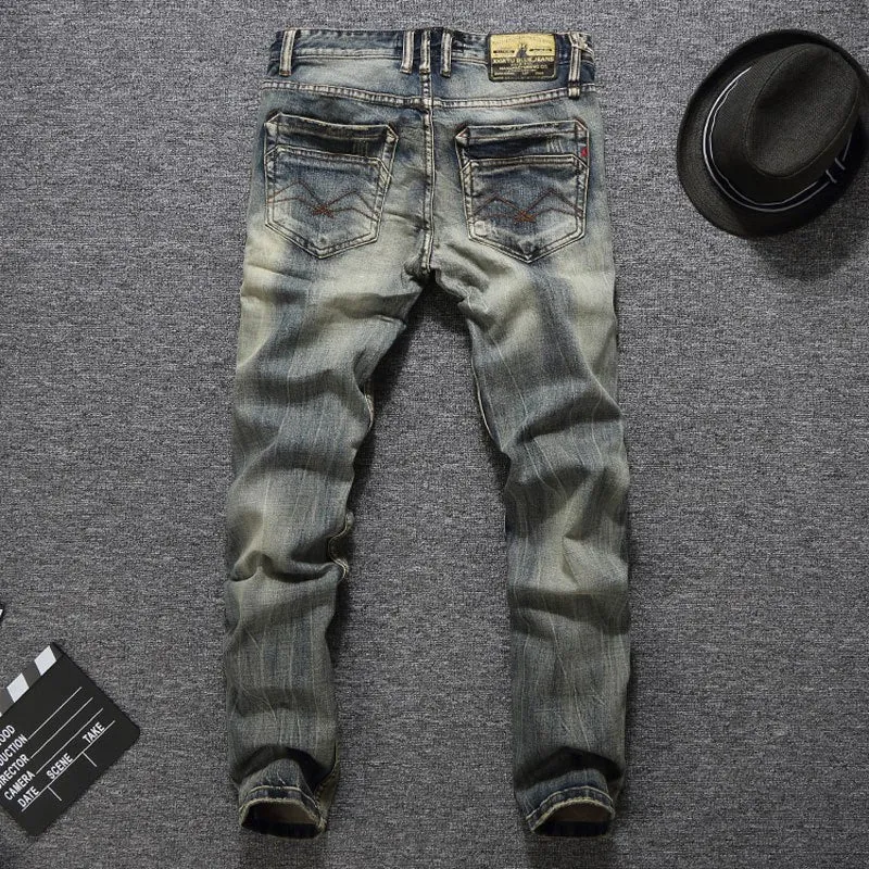 Italian Vintage Designer Men's Slim Fit Casual Jeans