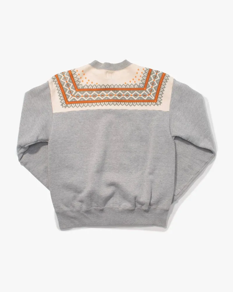 Japanese Repro Crewneck, Flat Head Brand, Snowflake Pattern Zipped Crew, Grey and Cream - M