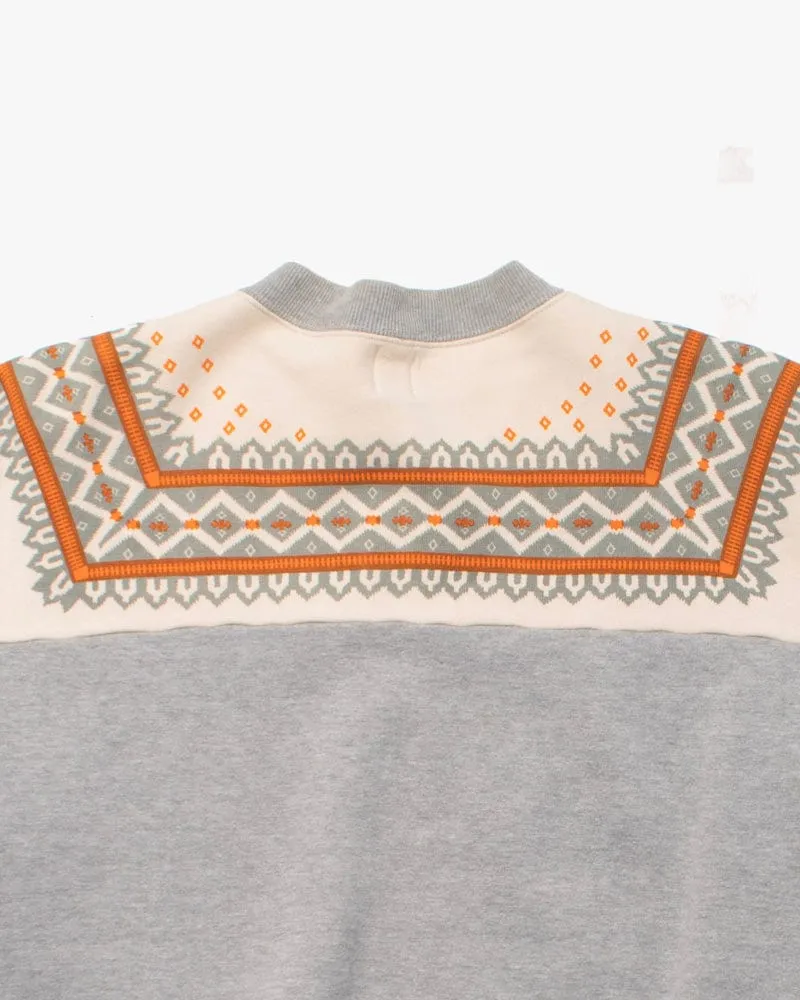 Japanese Repro Crewneck, Flat Head Brand, Snowflake Pattern Zipped Crew, Grey and Cream - M