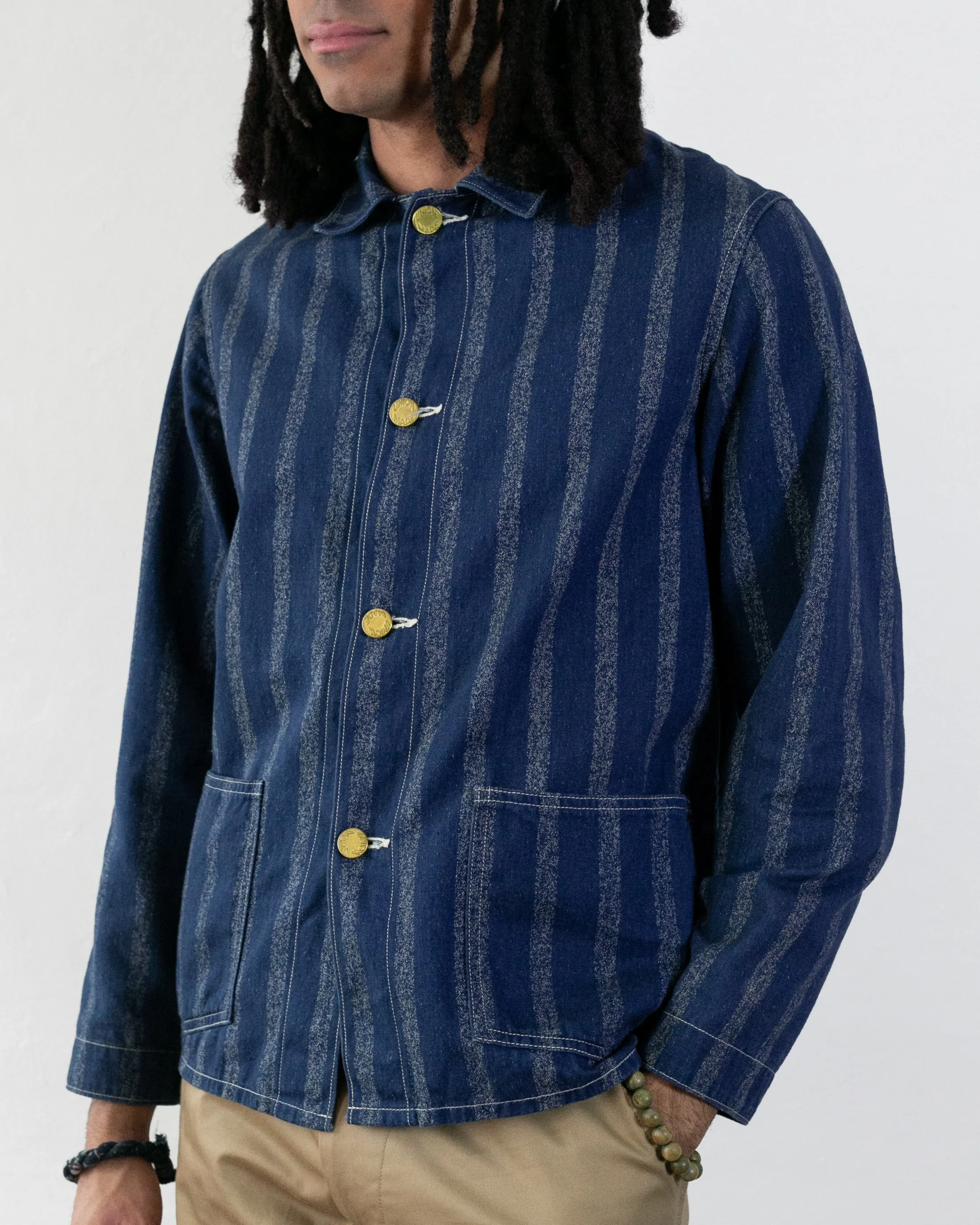 Japanese Repro Denim Coverall Chore Coat, Warehouse & Co. Brand, Denim Stripe - 38