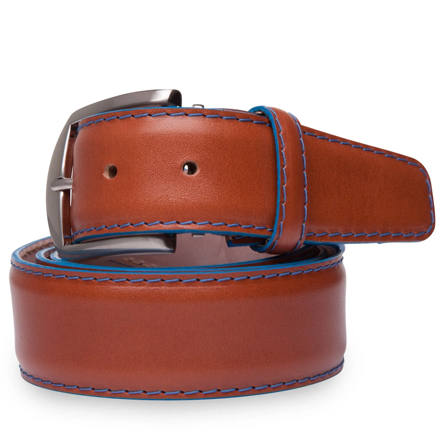 LEN Belt French Calf Cognac w/ Denim Stitching STK