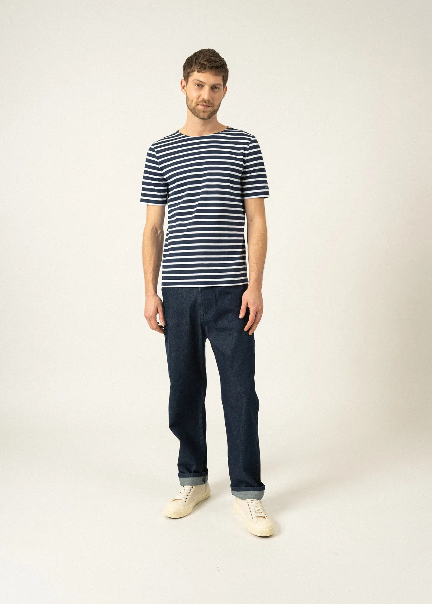 Levant short sleeve striped sailor shirt - regular fit, in light cotton (MARINE/NEIGE)