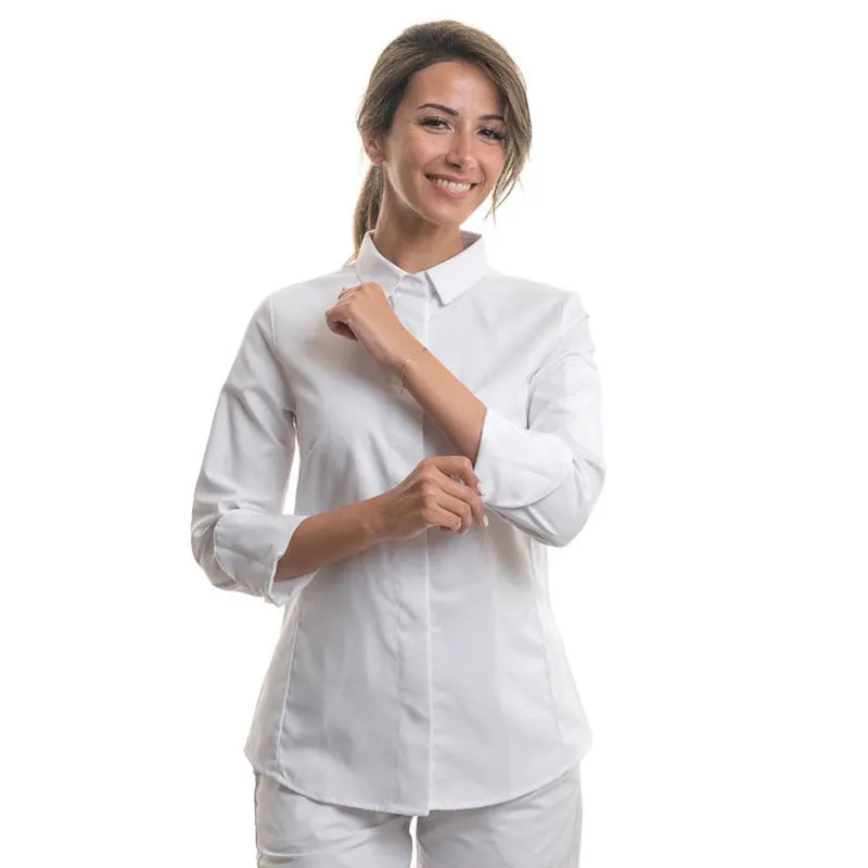 Long Sleeve White Kitchen Coat Flores - ROBUR