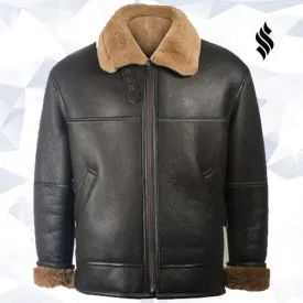 Men Black Aviator Shearling Jacket