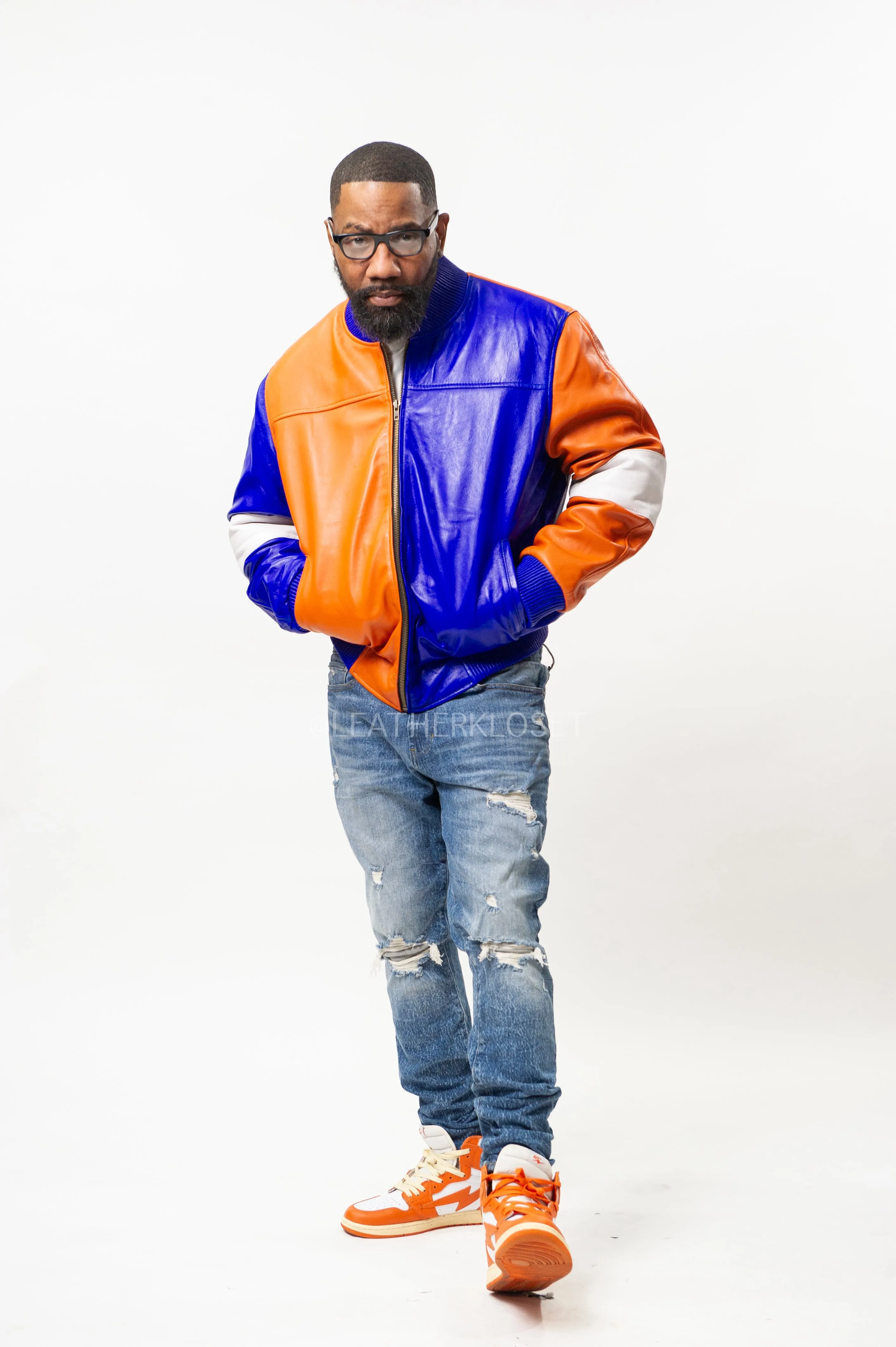 Men's Baseball Multi Color Jacket [Orange/Royal]