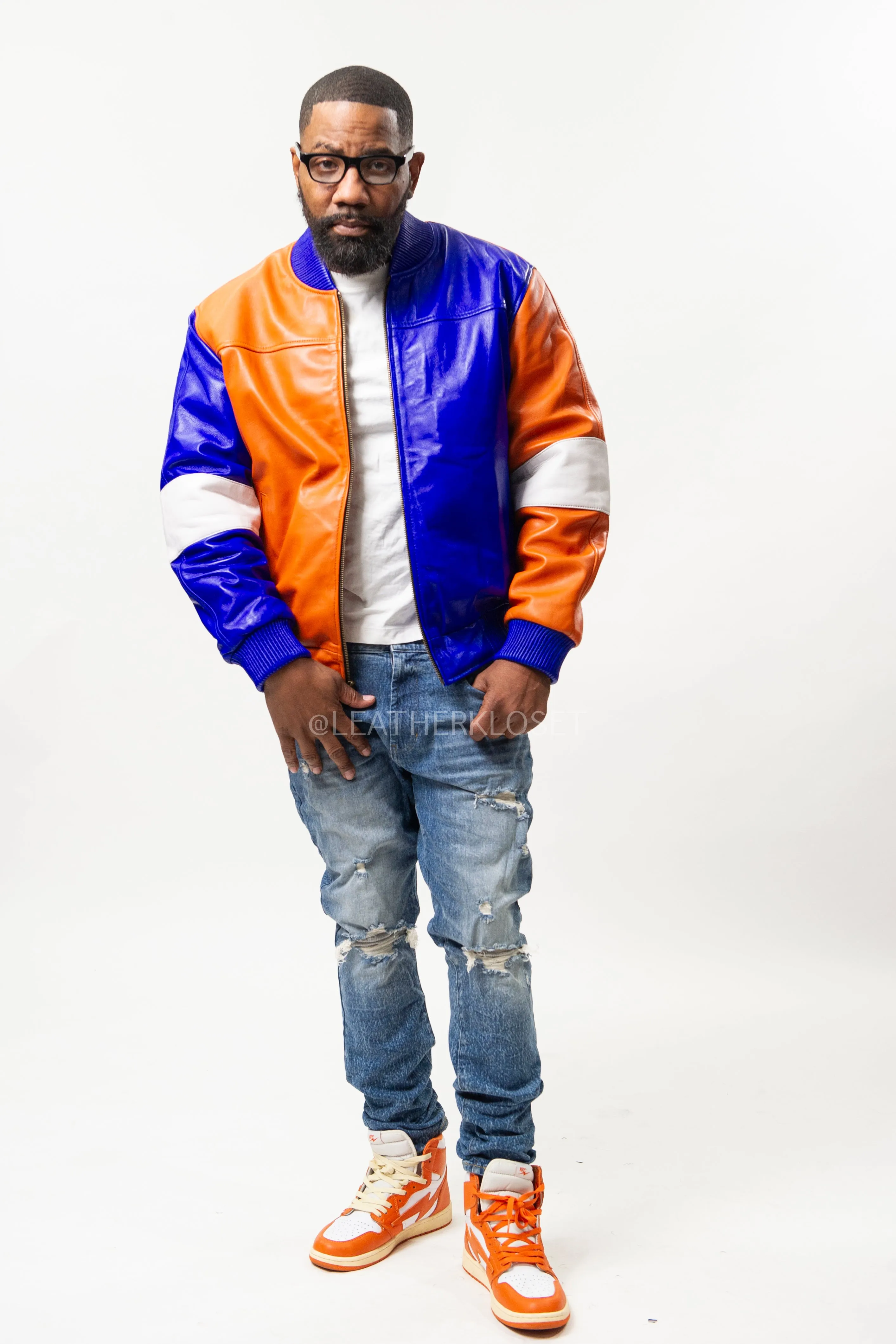 Men's Baseball Multi Color Jacket [Orange/Royal]