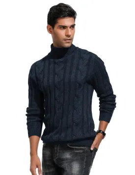 Men's Casual Turtleneck Sweaters Cable Knit Thermal Pullover Sweater