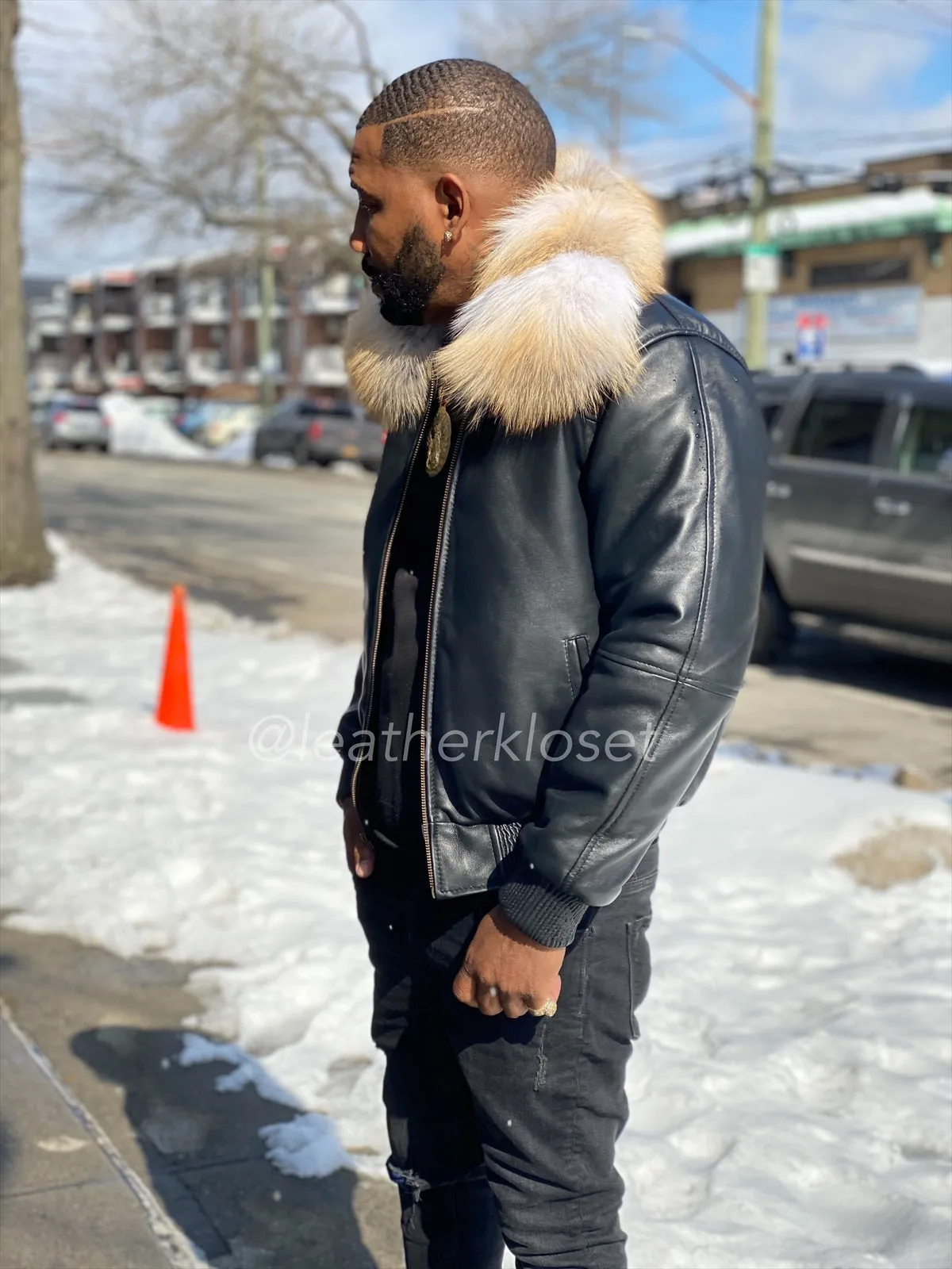 Men's Classic Baseball Jacket With Simba Fox Collar