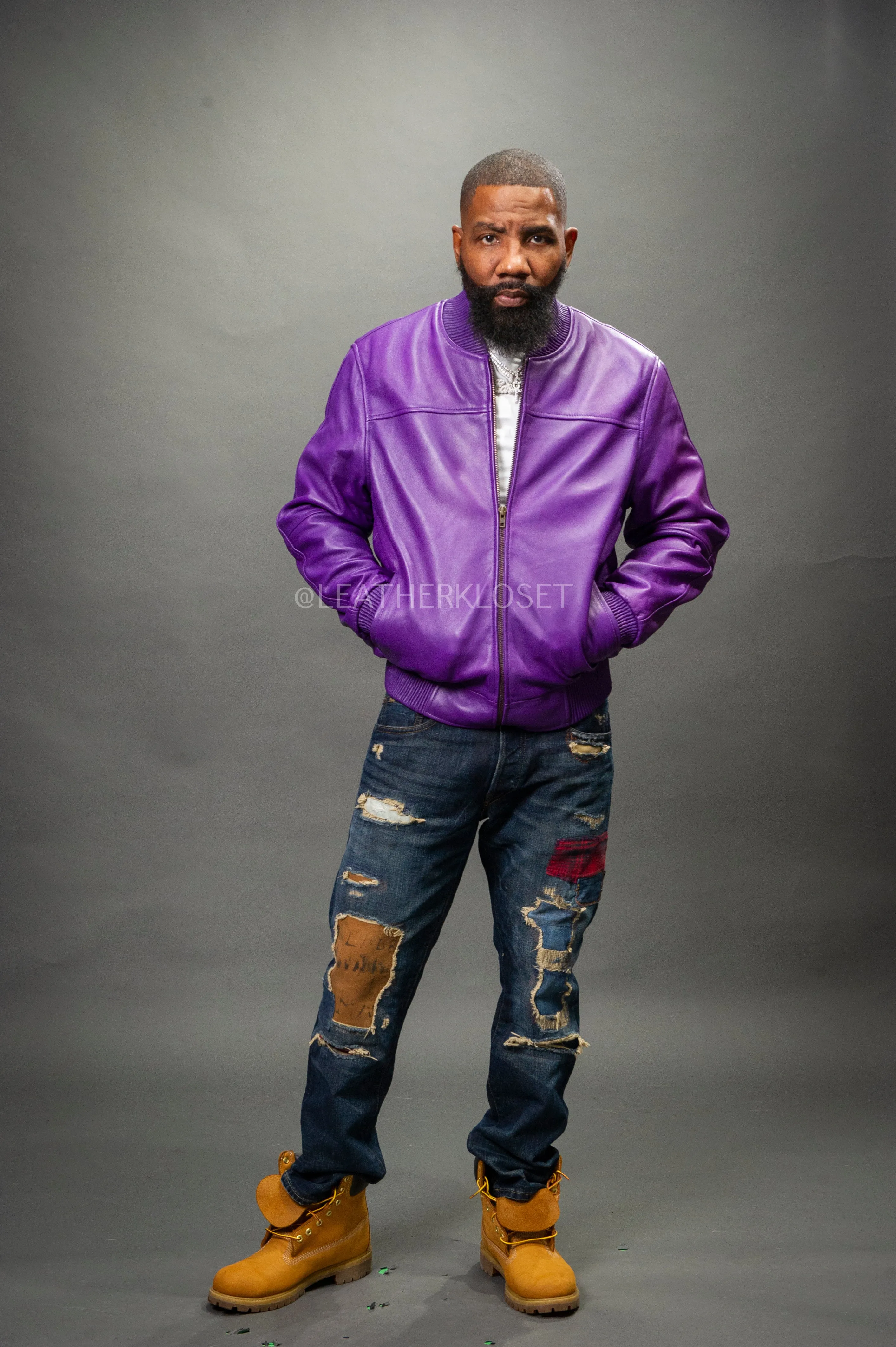 Men's Classic Baseball Leather Jacket [Purple]