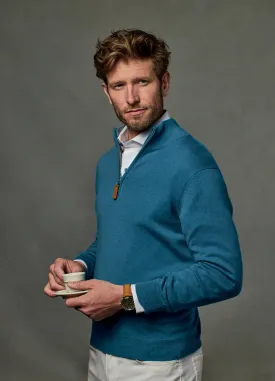 Men's Madison Quarter Zip Cashmere Sweater in Atlantic Blue