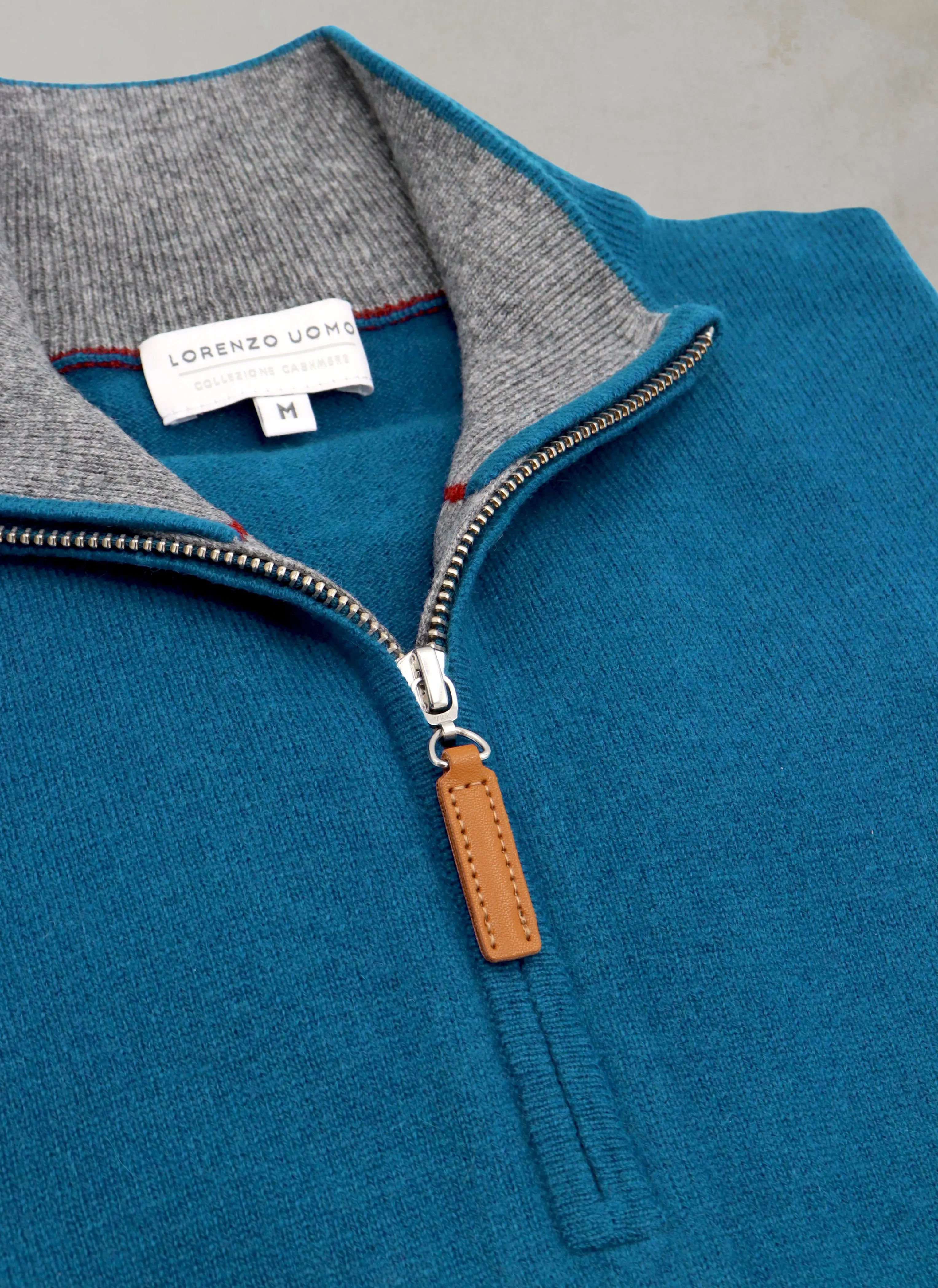 Men's Madison Quarter Zip Cashmere Sweater in Atlantic Blue