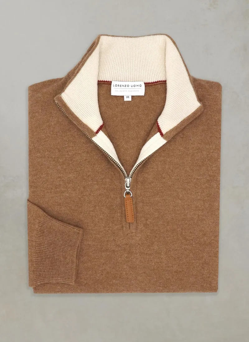 Men's Madison Quarter Zip Cashmere Sweater in Tawny