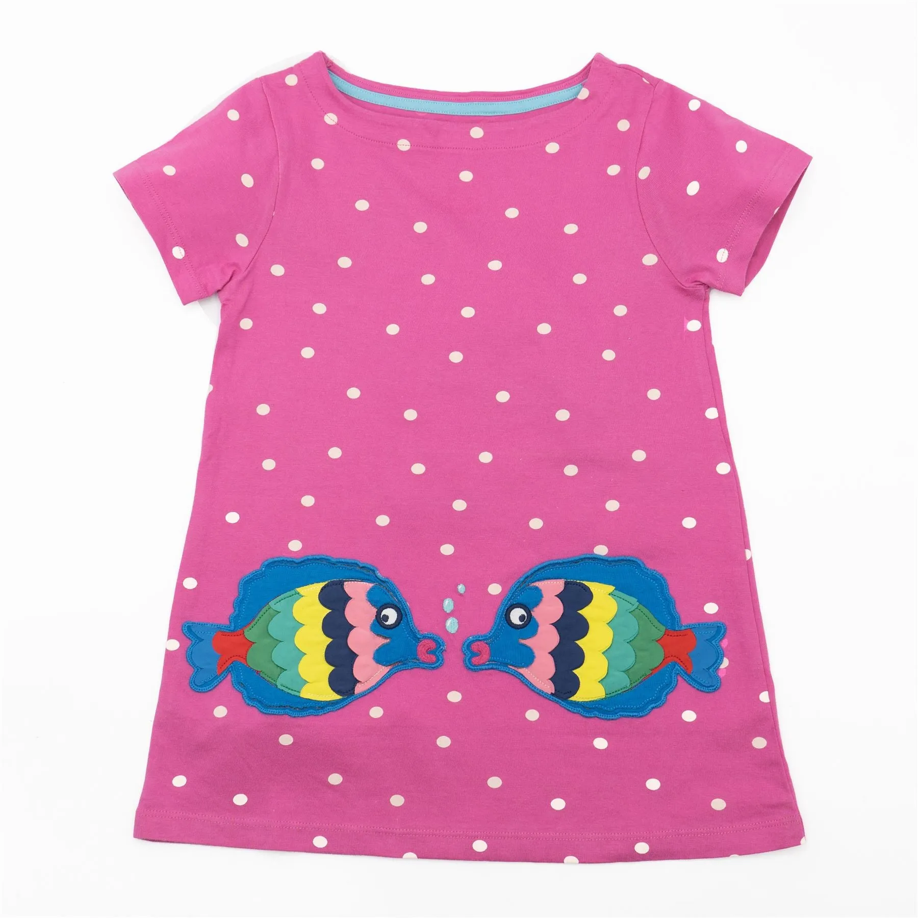 Mini Boden Girls Pink Spotty Fish Tunic Short Sleeve Longline Tops