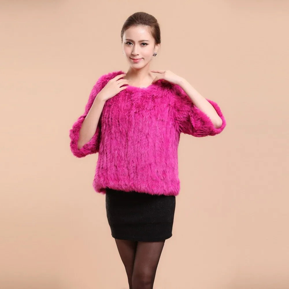 New Real Rabbit Fur Coat Female Real Fur Pullover Women's Winter Coast Rabbit Fur Knitted Coat Promotions Fur Story FS13069