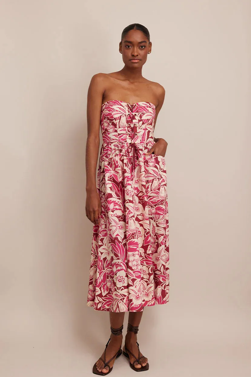 Nicola Midi Dress in Tropical Harvest Pink