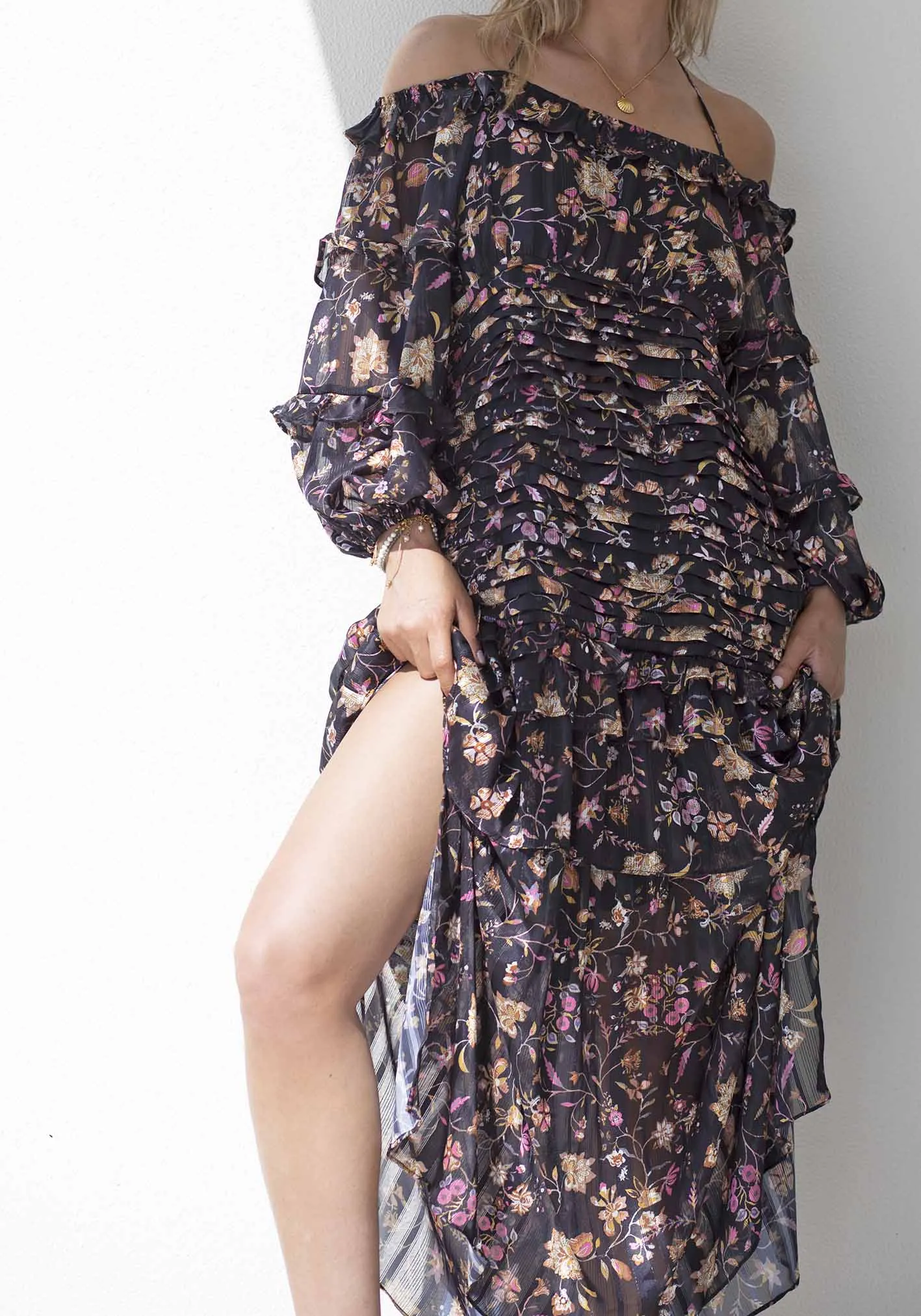 Night Chintz Billow Sleeve Maxi Dress