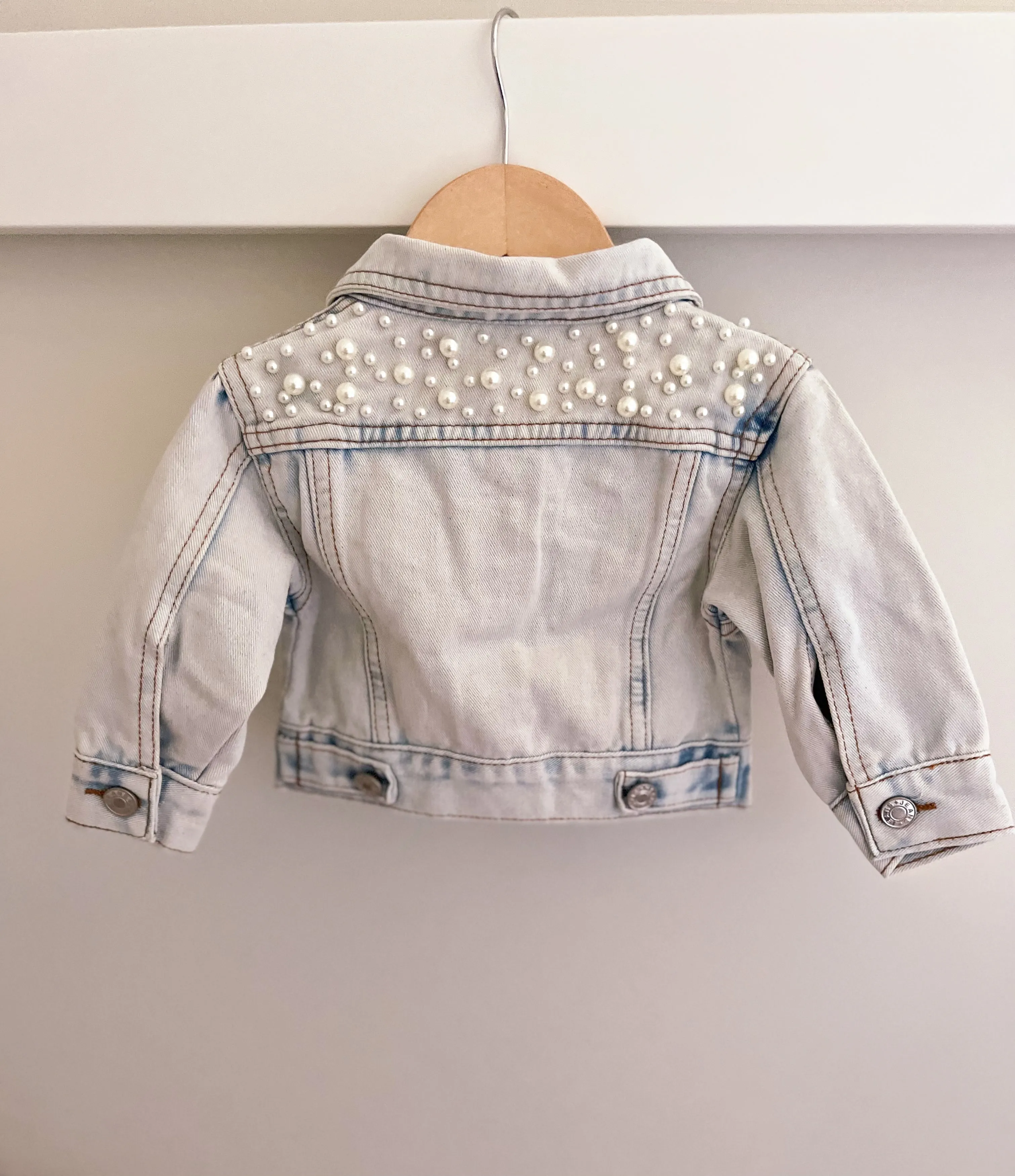 Oversized Light Wash Pearl Denim Jacket