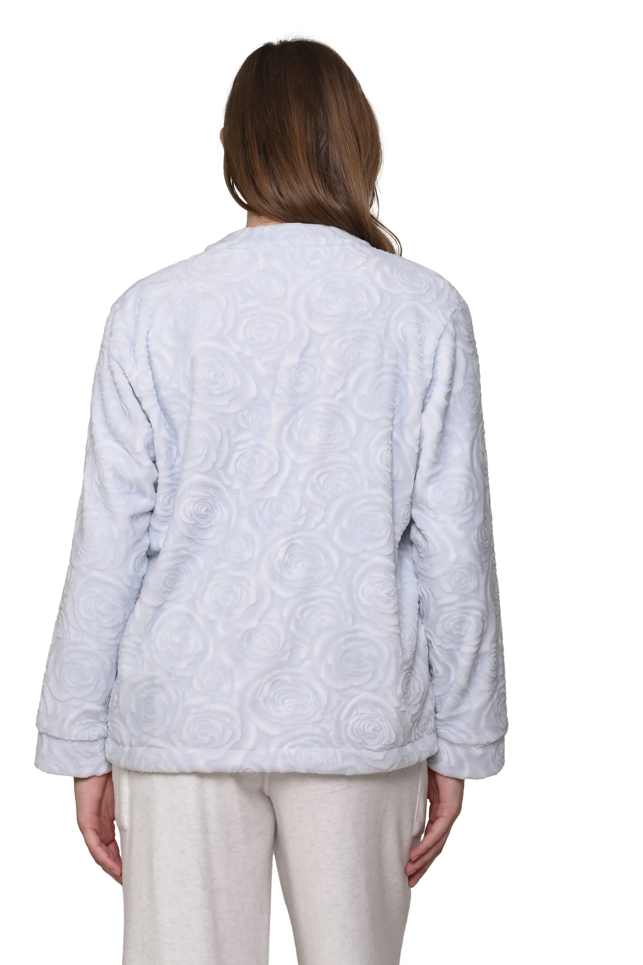 Plus Size LA CERA Women's Fleece Rose Sculptured Bed Jacket