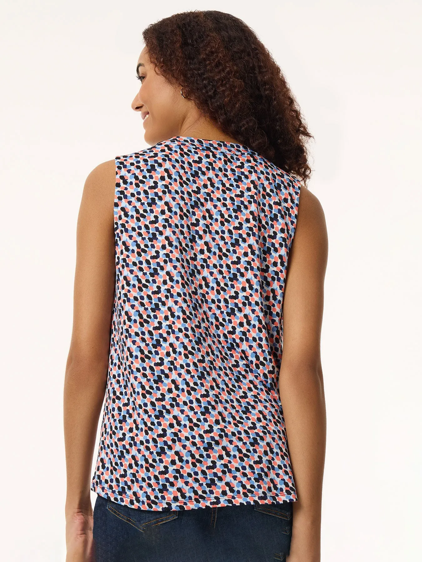 Printed Sleeveless Pleat Front Top, Moss Crepe