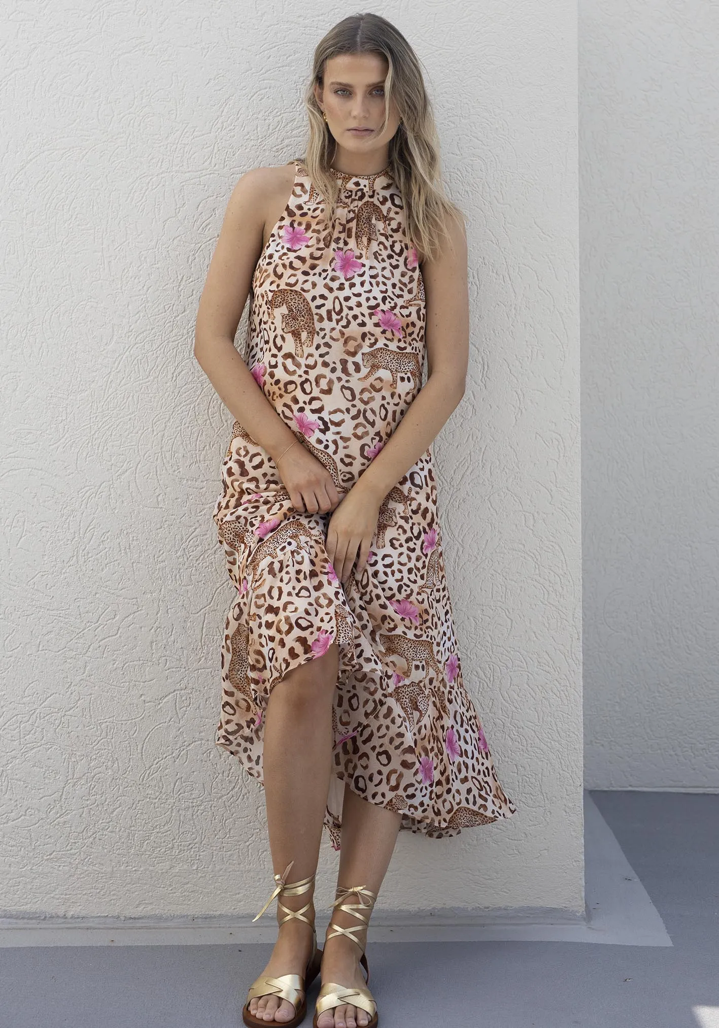 Resort Leopard Sleeveless Midi Dress