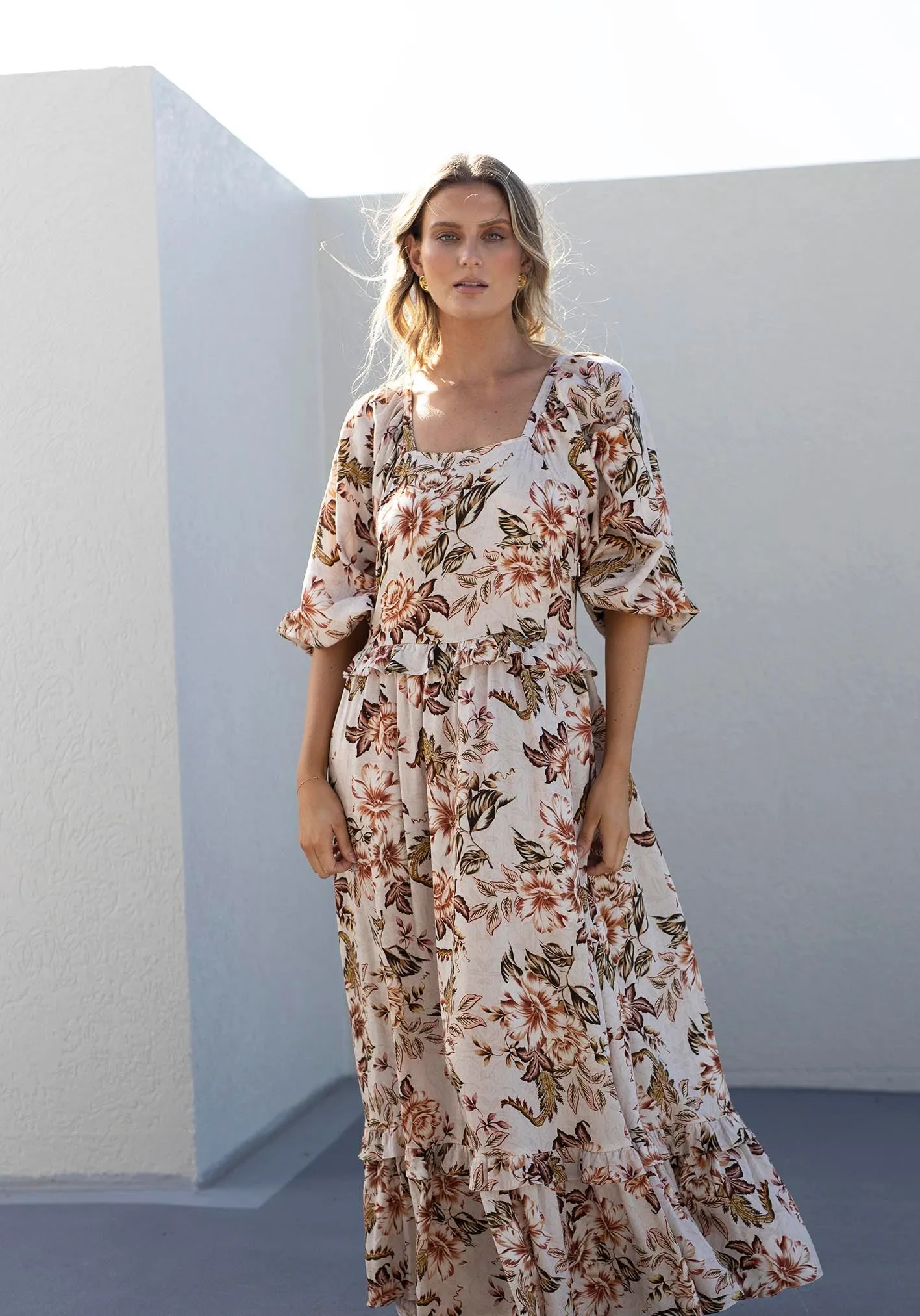 Savannah Blooms Maxi Dress with Sleeve